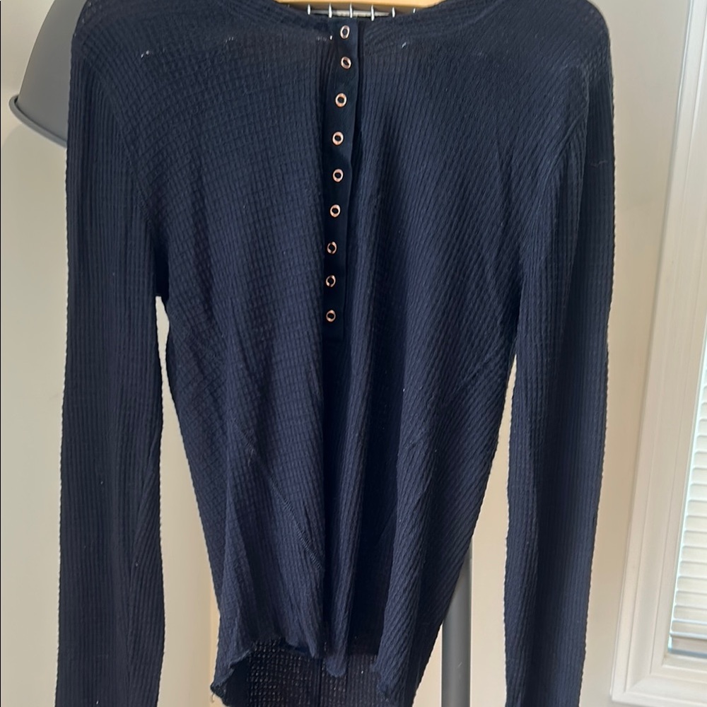 Free People Blue Buttoned Blouse with Long Sleeves